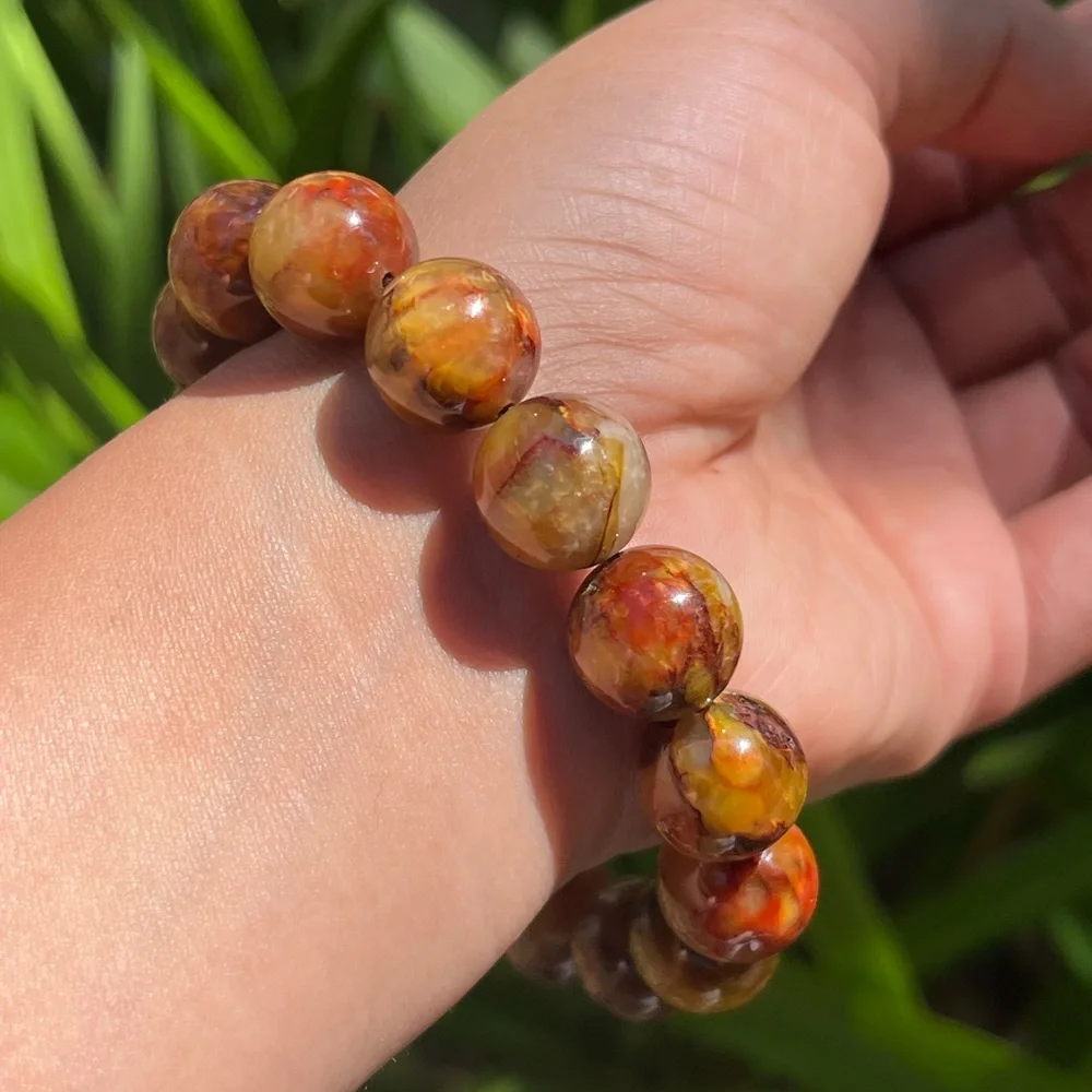 14mm chunky stretchable yellow pietersite bracelet 1927‎